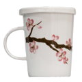 fehér tea csésze kerámia szűrővel Sakura minta