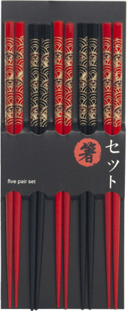 Kínai evőpálcikák 5 párból álló készlet fekete és piros japán motívummal