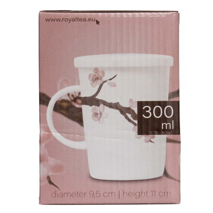 fehér tea csésze kerámia szűrővel Sakura minta