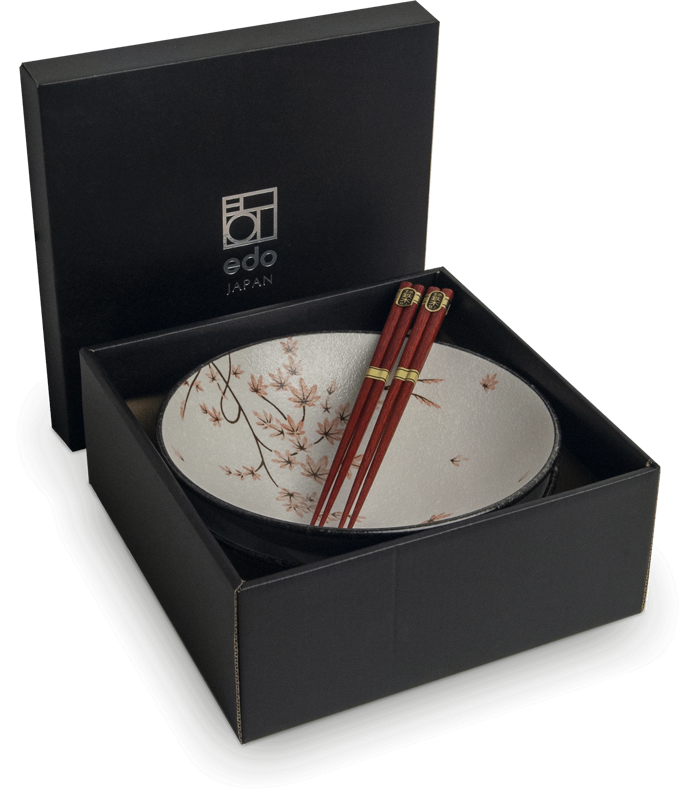 Juharlevél tál készlet 24,5cm pálcikákkal 2 személyre EDO JAPAN